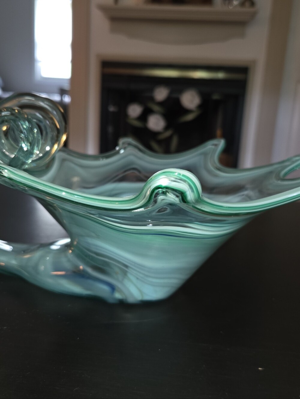 Vintage MCM Murano Style Hand Blown Cornucopia Swirl Teal Blue Art Glass 11 1/2" - Picture 4 of 9